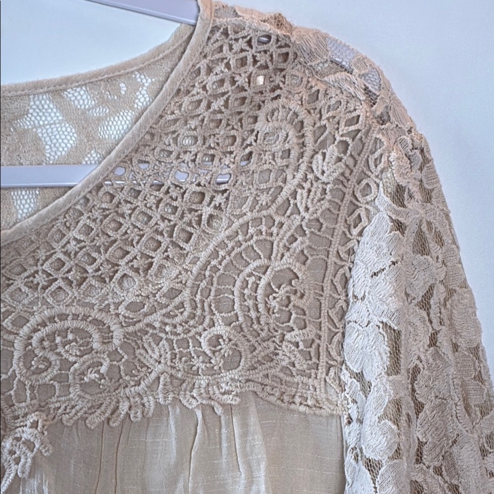 Westport Cream Crochet Lace Detail Blouse - 3/4 Bell Sleeve - Picture 8 of 10